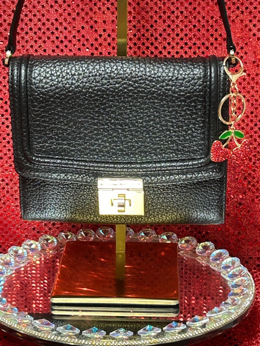 Kate Spade Black Pebbled Leather Crossbody Bag with Gold Hardware Approx. 7 x 5